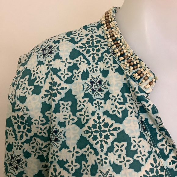 Talbots Print Cotton Top XL 3/4 Slv Beaded Neckline - Picture 10 of 13